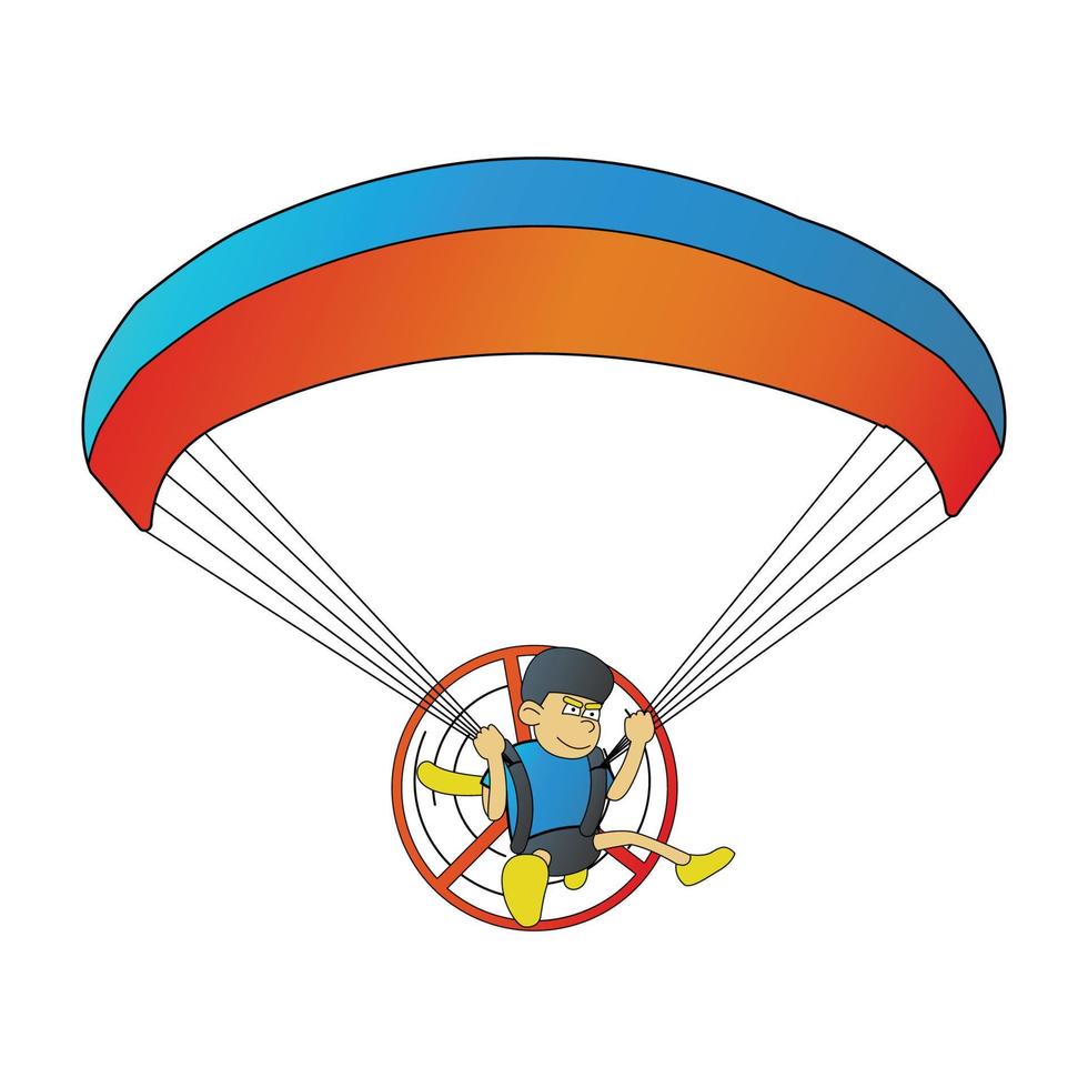 lindo de hombre en paramotor en versión de dibujos animados vector