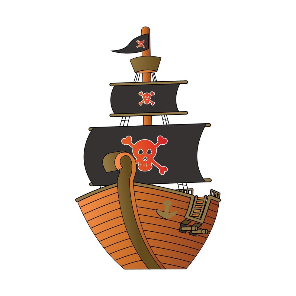 cute of pirates ship on cartoon version vector
