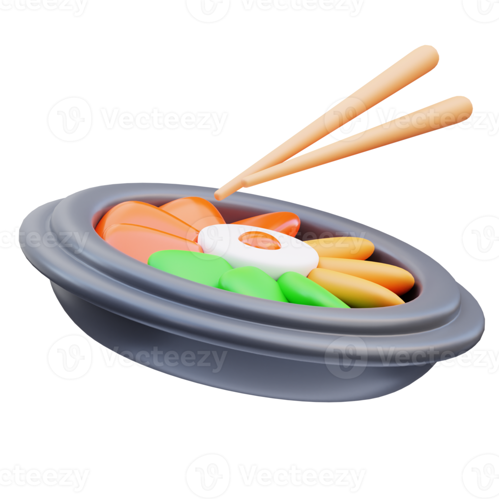 icône coréenne, illustration 3d de la nourriture bibimbap png