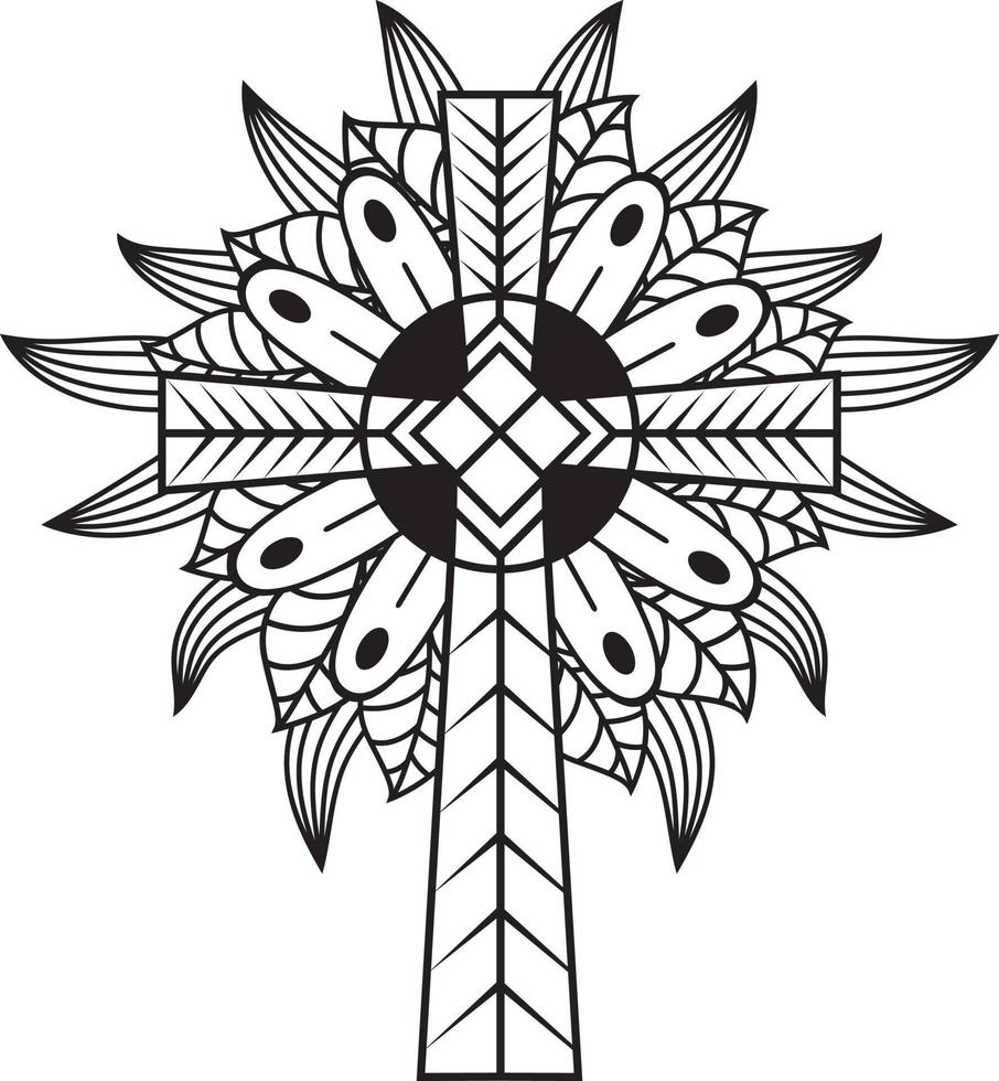 cruz de jesús en diseño floral, cruz cristiana católica vector