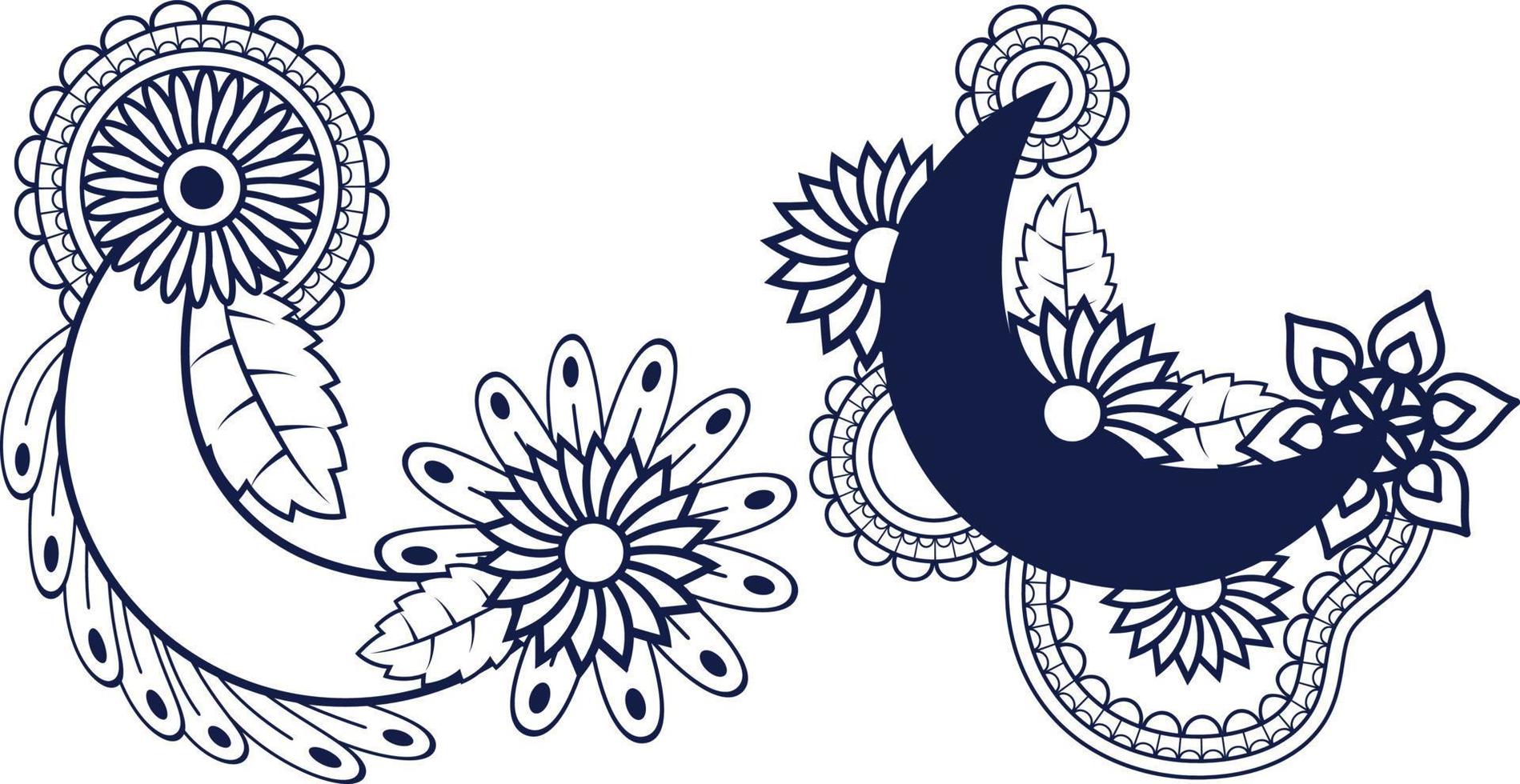 Arabic floral Moon pattern background, moon coloring page vector