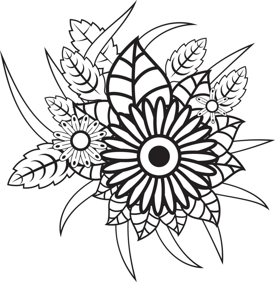 Hand drawing flower pattern coloring page, vector