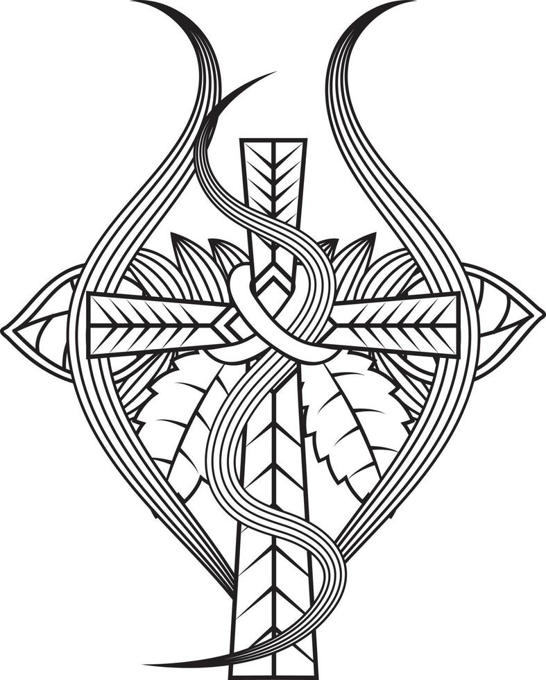 jesus cross in floral design, Catholic christian cross vector