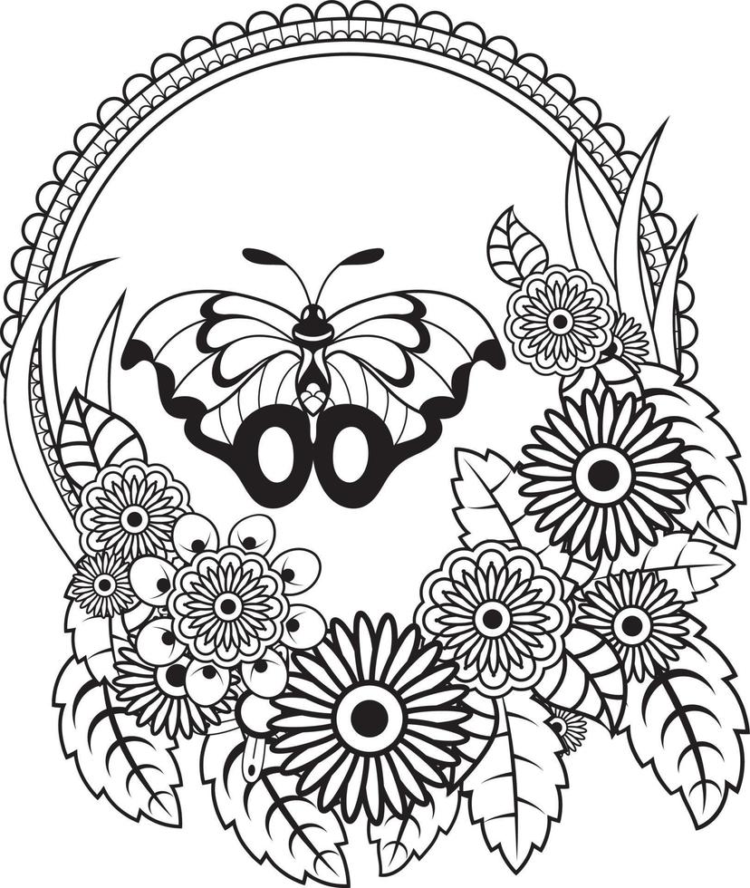 flores de mariposa florales, página para colorear de mariposas para niños vector