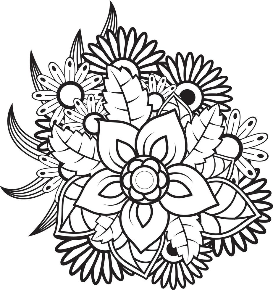 Hand drawing flower pattern coloring page, vector