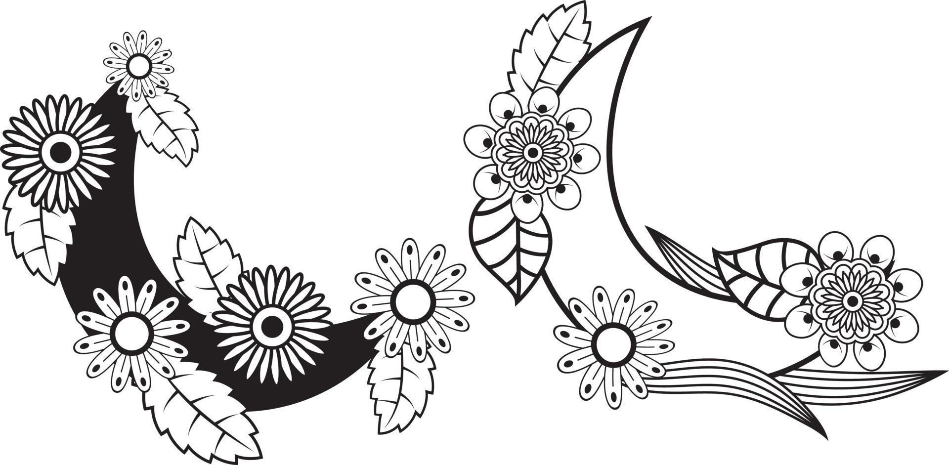 Arabic floral Moon pattern background, moon coloring page vector