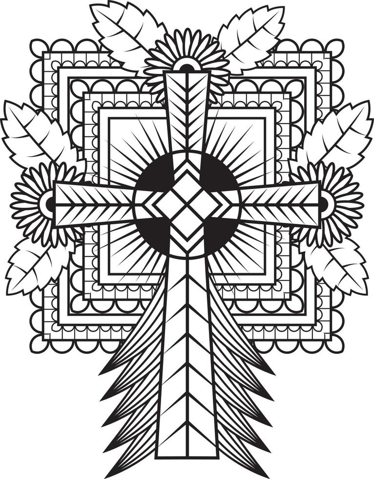 jesus cross in floral design, Catholic christian cross vector