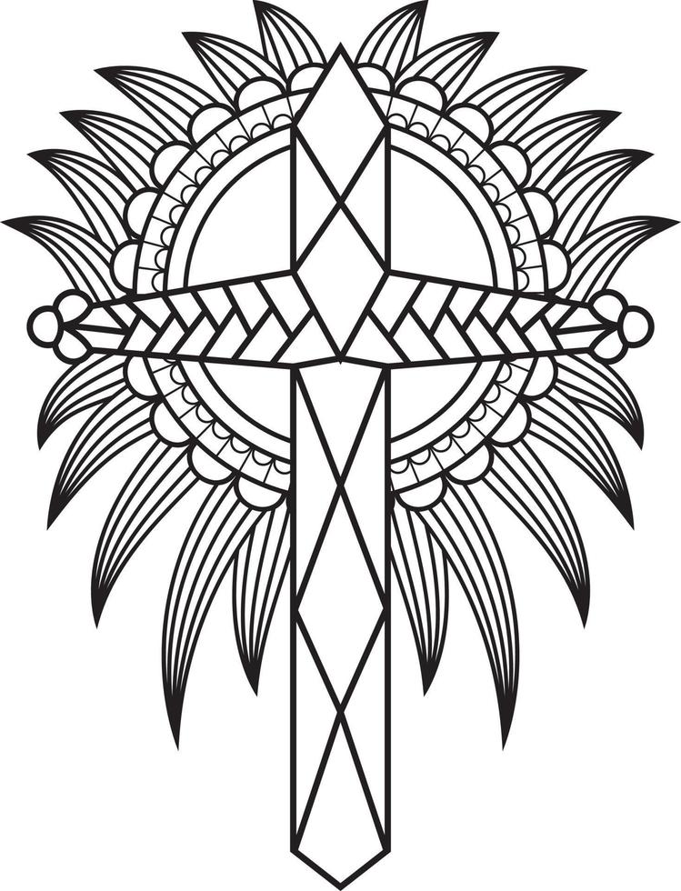 jesus cross in floral design, Catholic christian cross vector