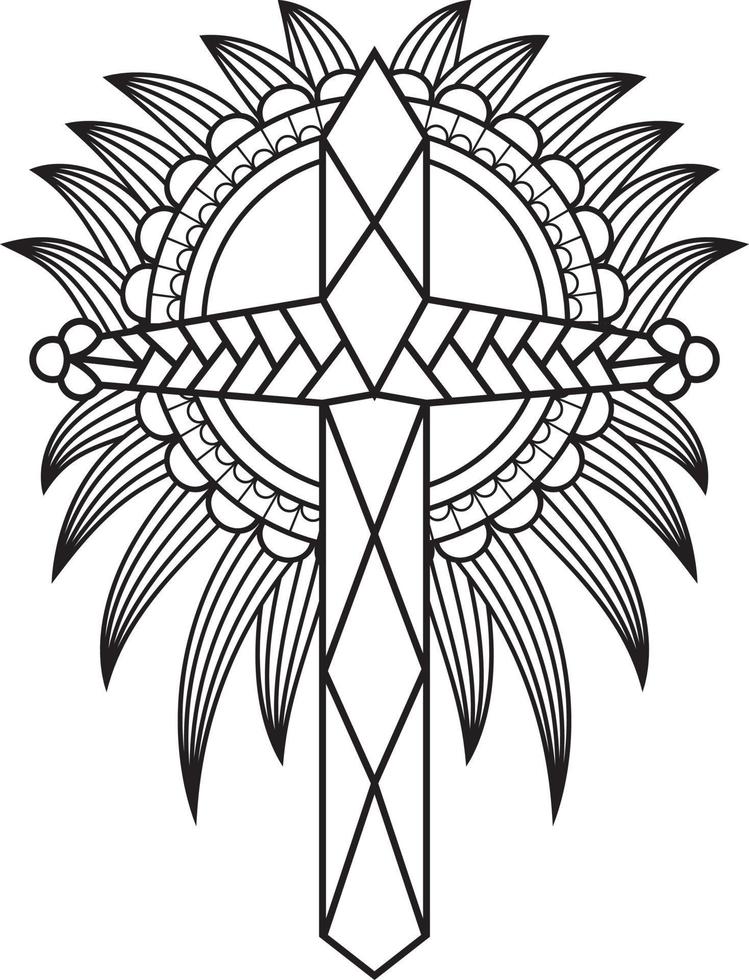 cruz de jesús en diseño floral, cruz cristiana católica vector