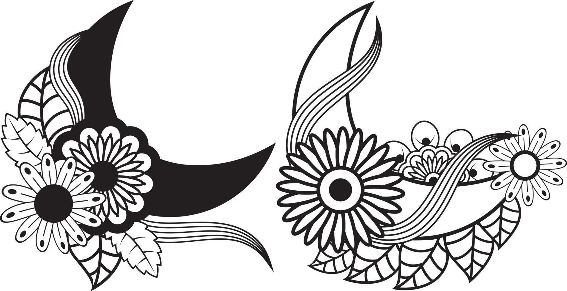 Arabic floral Moon pattern background, moon coloring page vector
