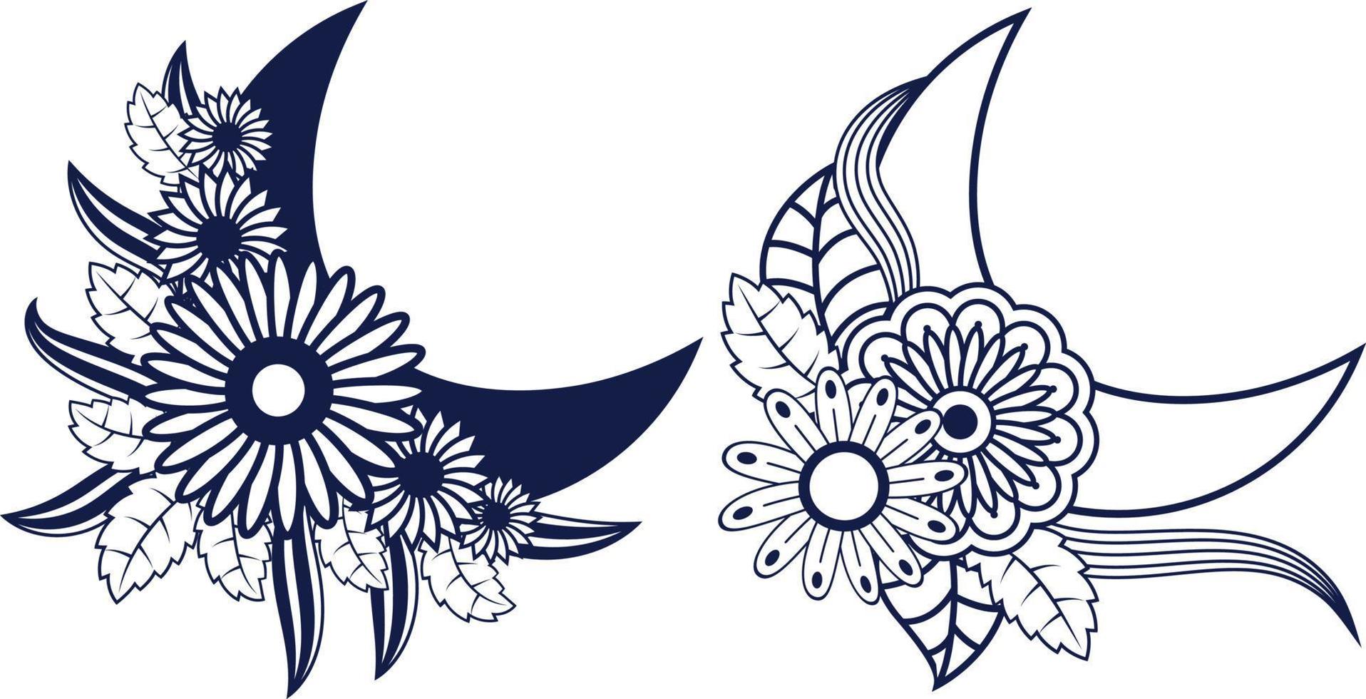 Arabic floral Moon pattern background, moon coloring page vector