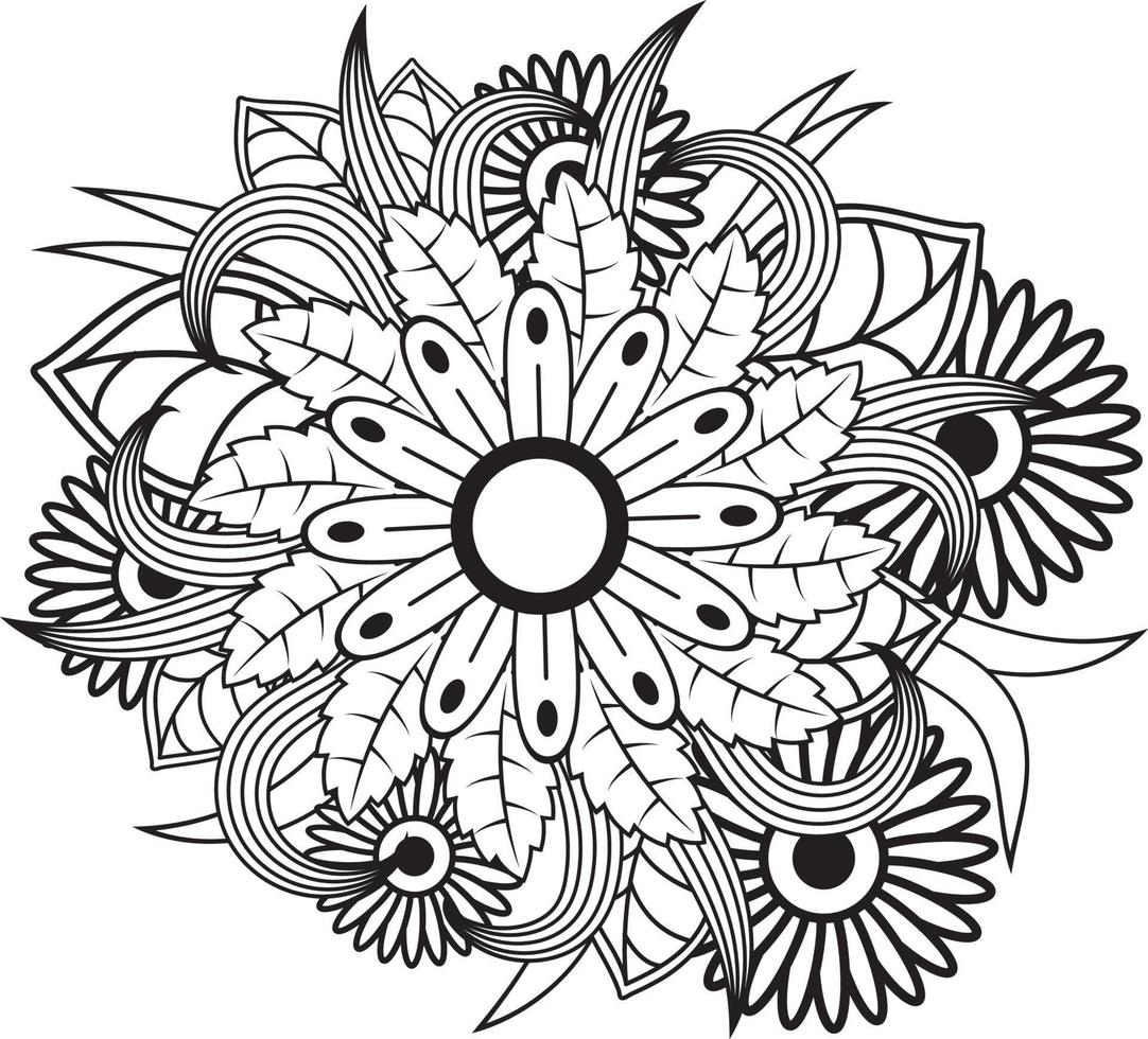 Hand drawing flower pattern coloring page, vector