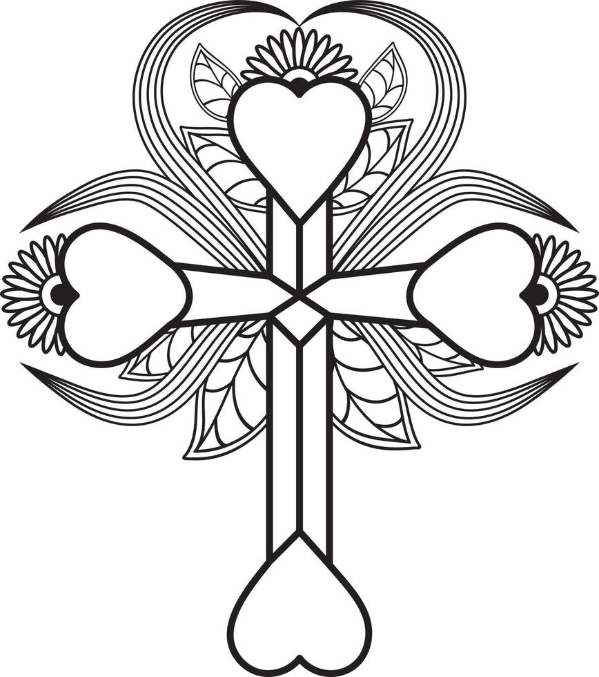 cruz de jesús en diseño floral, cruz cristiana católica vector