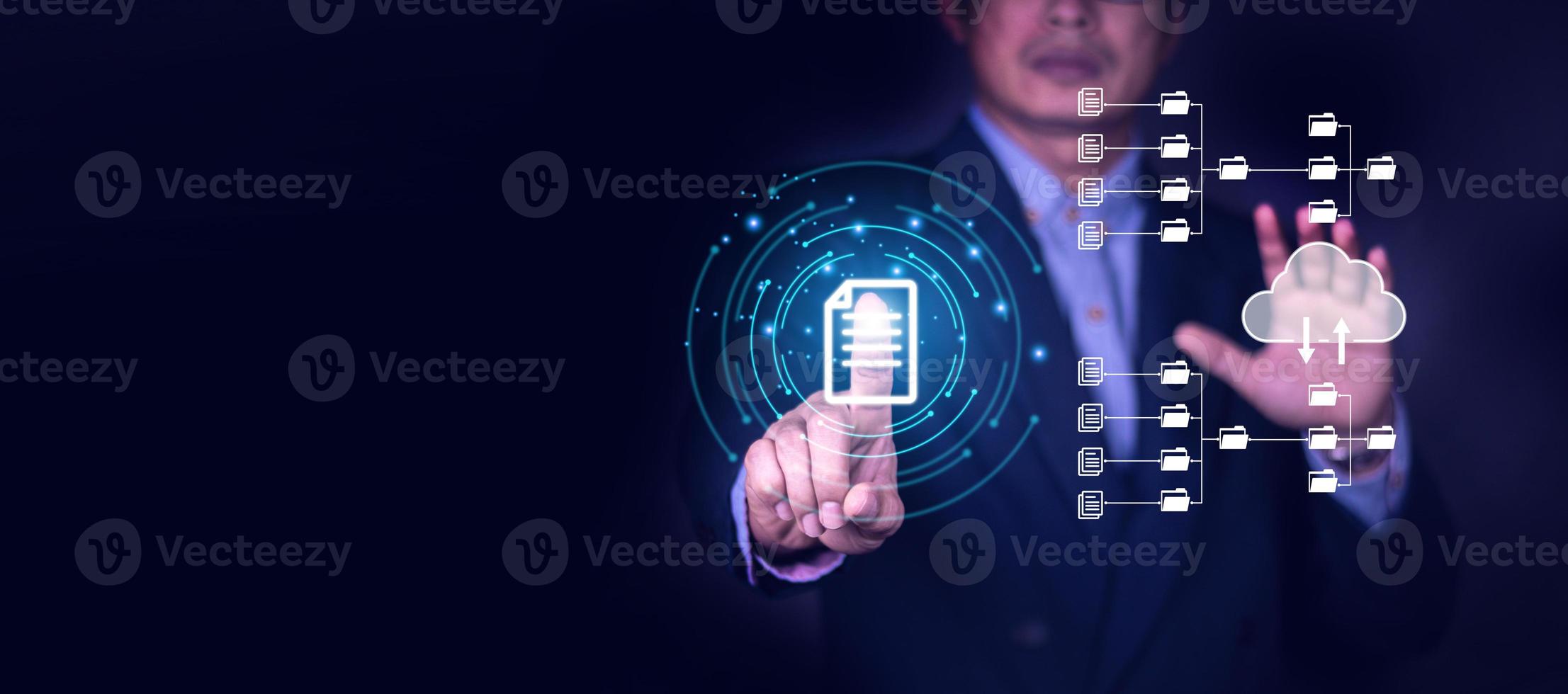 documentation database and process automation to efficiently manage files, knowledge and documentation in enterprise with ERP. Corporate business technology. photo