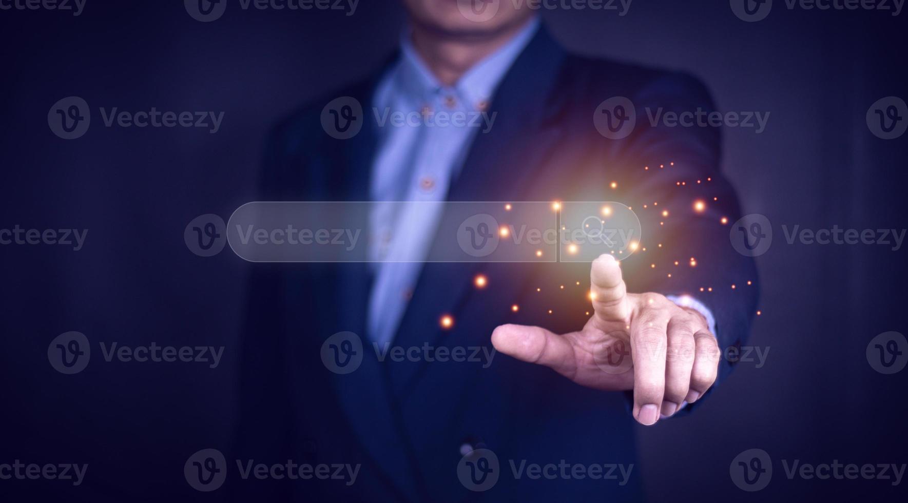 Data Search Technology Search Engine Optimization. man's hands are using a computer notebook to Searching for information. Using Search Console with your website. photo