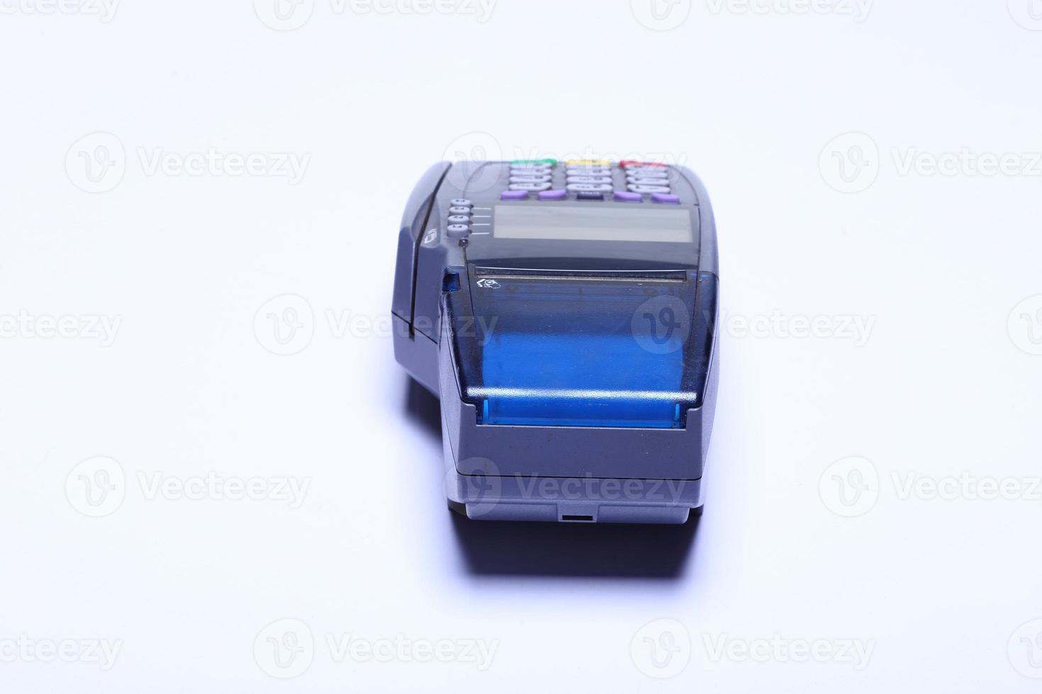 Credit Card machine Device, object studio lighting white background isolated, credit card reader for plastic card payment without bank note. photo