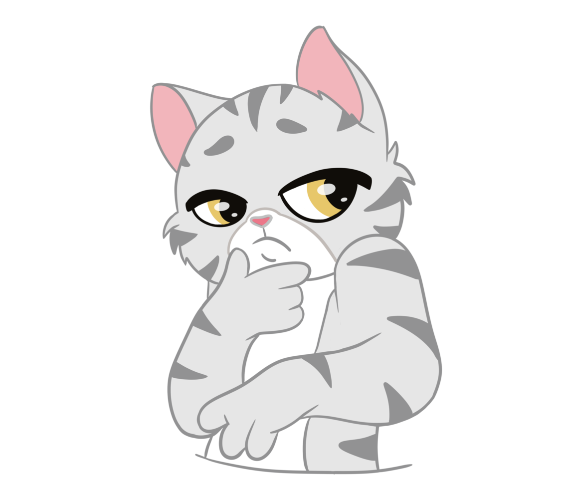 The cat of American Shorthair who acts as has questions and tries to find the answer. Doodle and cartoon art. png