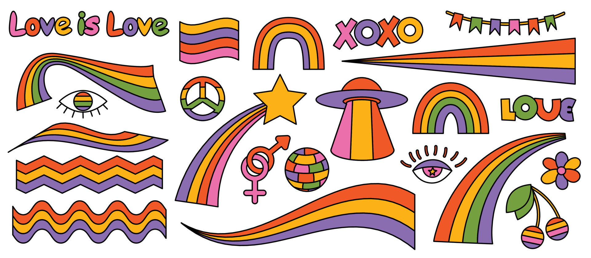 Retro Groovy Rainbow Hipster Circle. Psychedelic Hippie Rainbows Wave Stock  Vector - Illustration of happy, sticker: 269237286