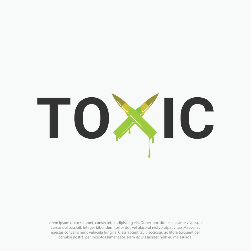 Lettering toxic bullet logo vector concept with X as bullet with green liquid toxic