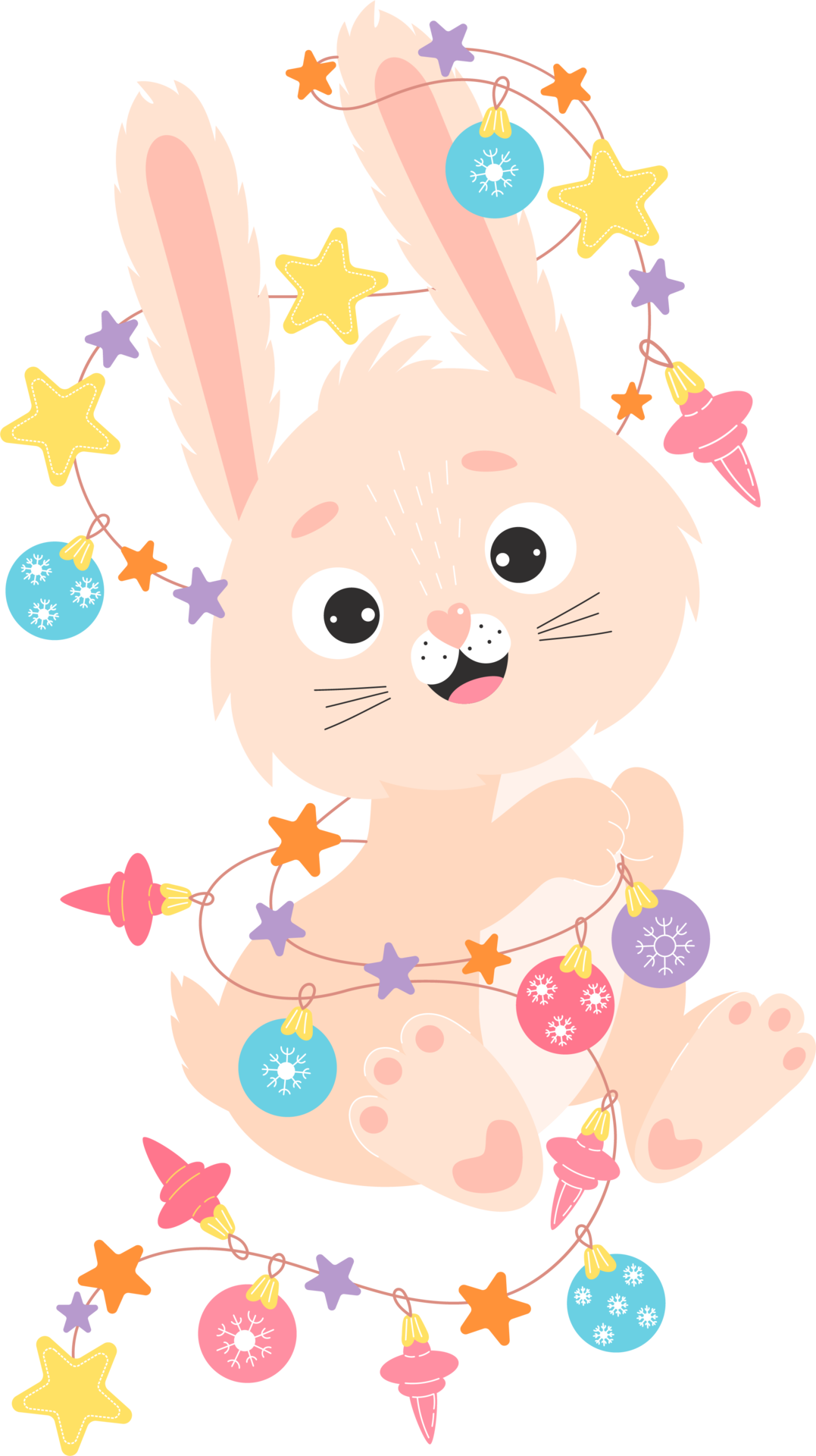 cute bunny character with garland and Christmas balls 11029123 PNG