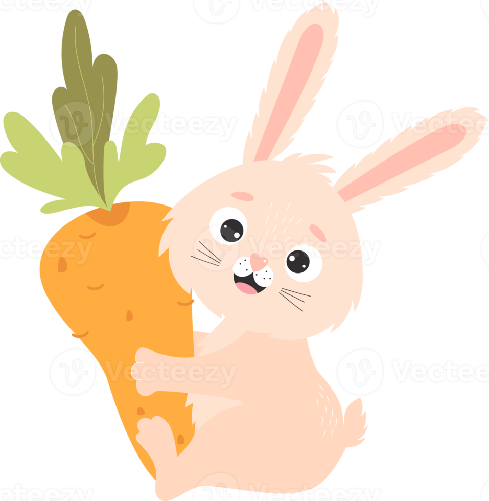 lindo personaje de conejito es granjero con zanahoria png