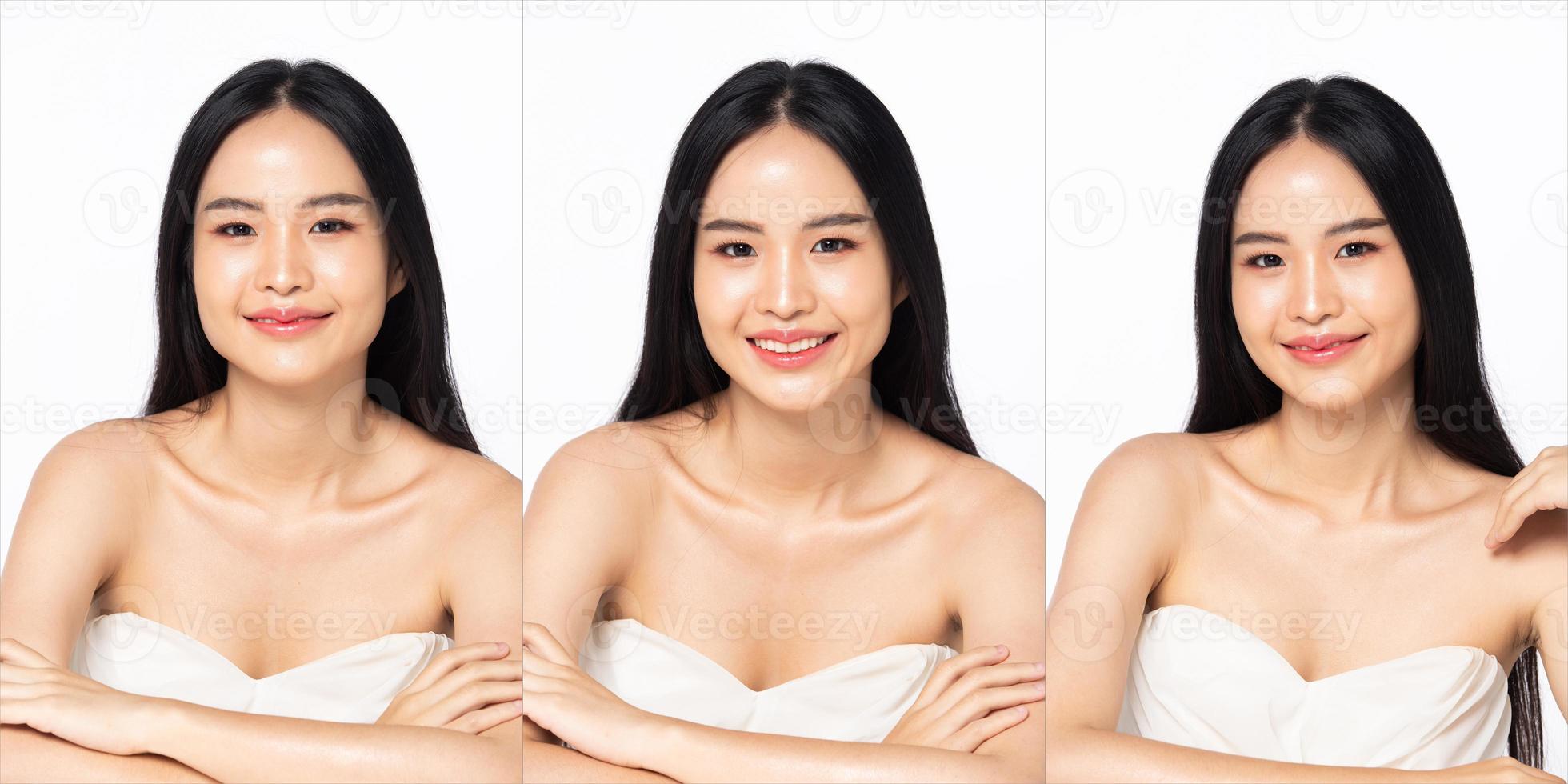 Half Body young adult Asian Woman, look at camera, beautiful Fashion make up open shoulder photo