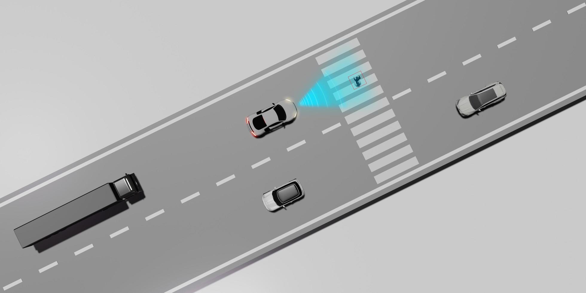 Self-Driving Autopilot Mobileye Drive EV Automatic Emergency Brake System Emergency brake to avoid collision 3D rendering photo