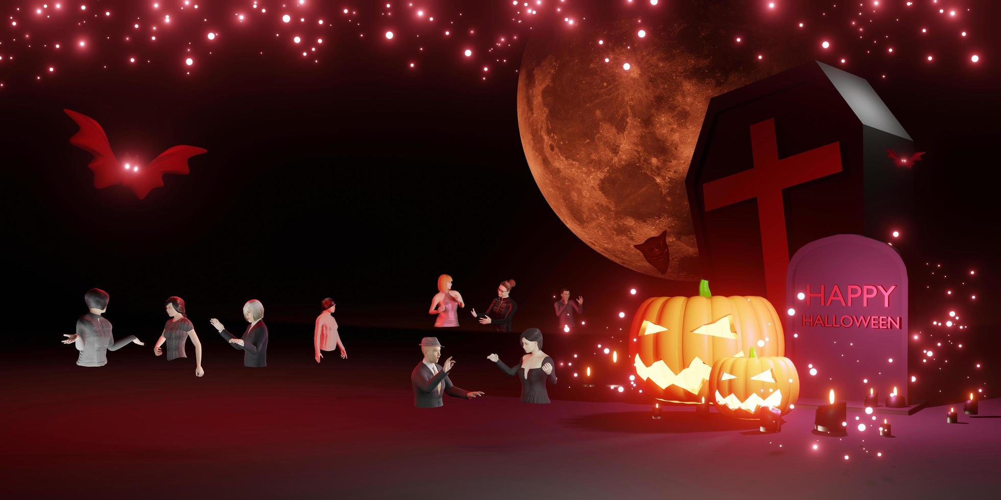 Metaverse Avatars Halloween Party Social Networks People Events Social Connect Metaverse 3D Illustrations photo