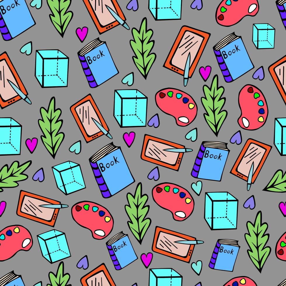 seamless pattern with colored doodles on a gray background vector