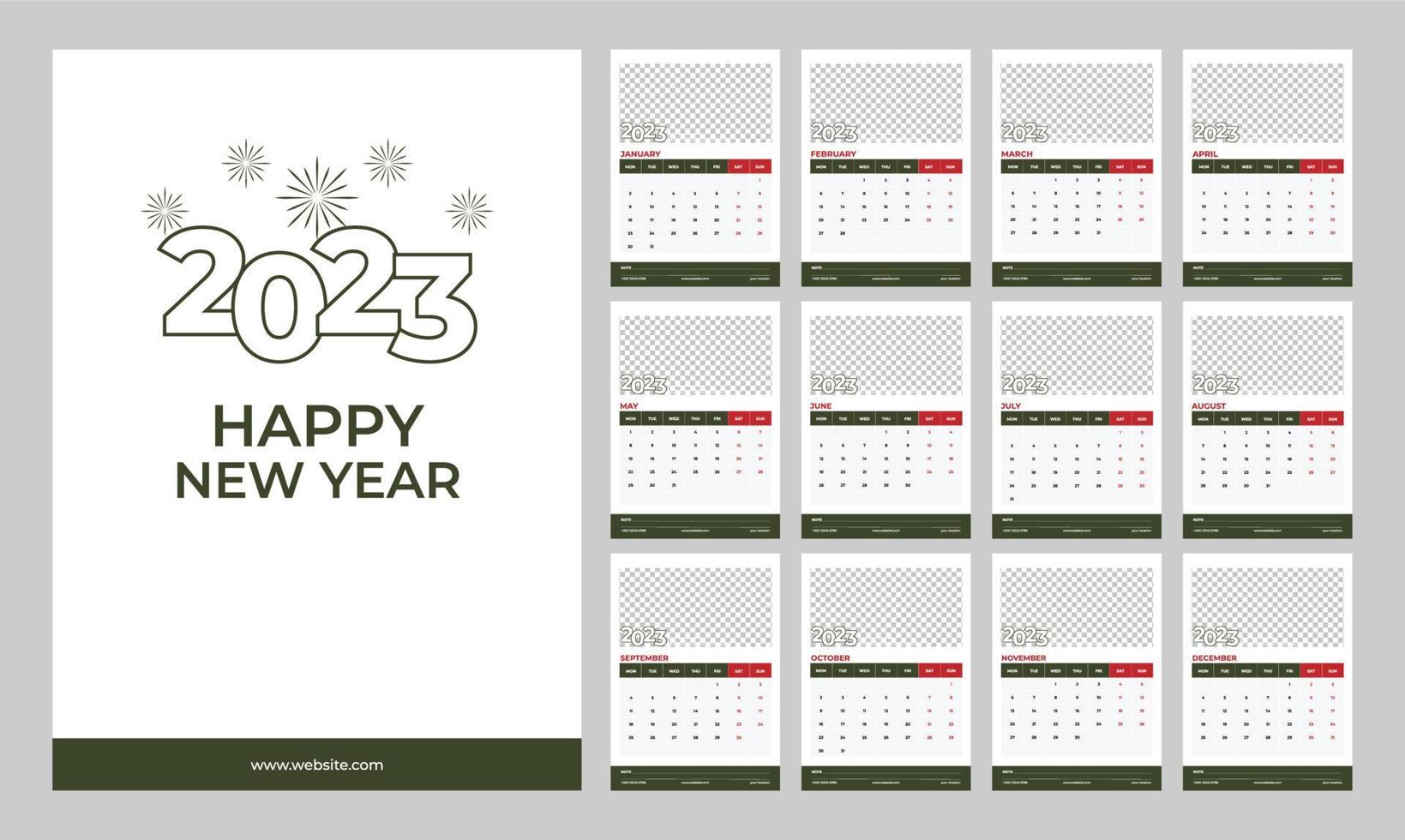 2023 años todo el mes vector calendario de escritorio de diseño simple