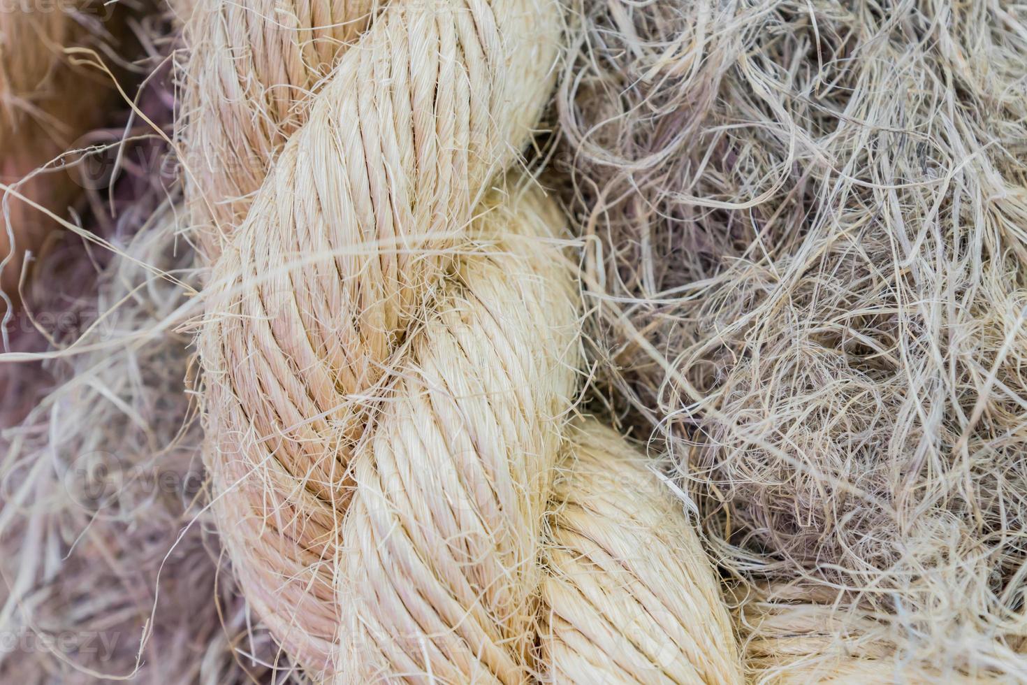 Close up view of twisted rope made of sisal photo