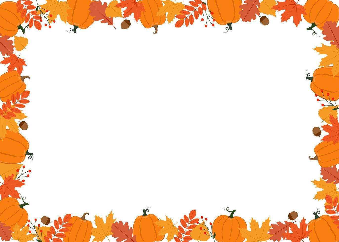 Horizontal Autumn frame. Pumpkins, leaves, berries and acorns. Background for autumn decorative design vector