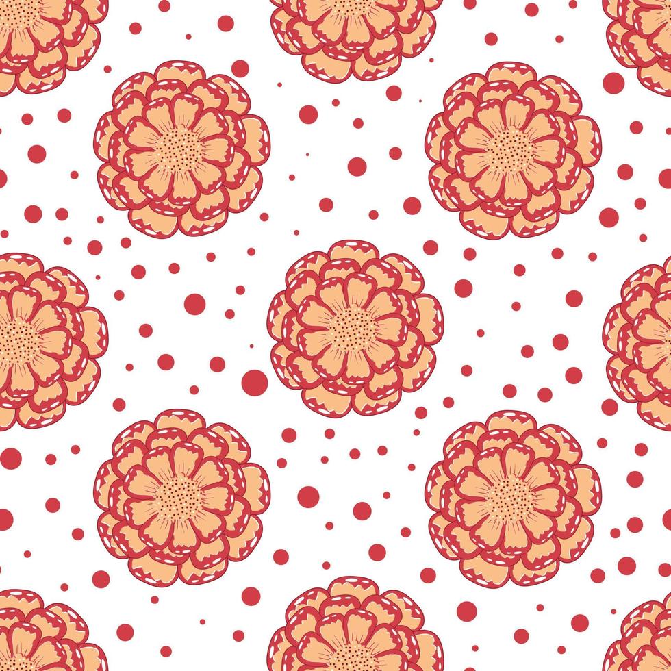 Seamless pattern with red marigolds in flat style isolated on white background vector
