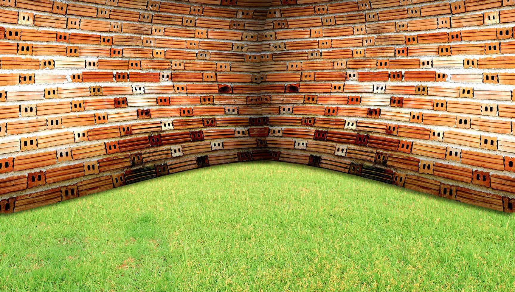 Old Brick Wall and New Green Grass photo