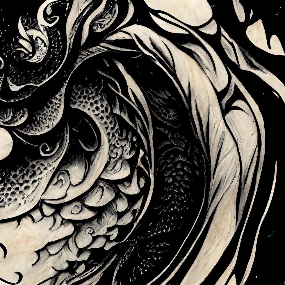 maori tattoo on scroll, line art, ink art, black ink, clean lines, illustration photo