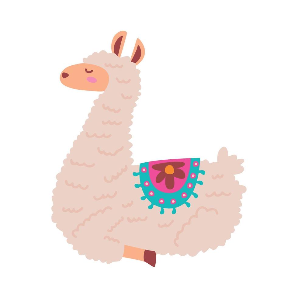 cute llama lying vector