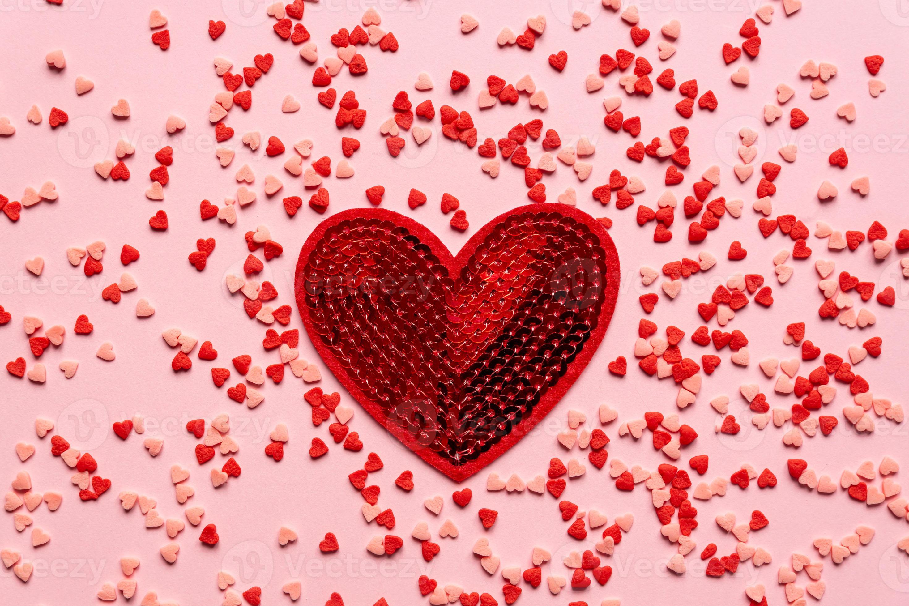 sprinkles background, sugar sprinkle red hearts, decoration for cake