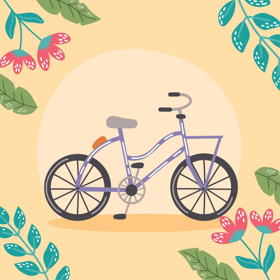 bicicleta morada en marco floral vector