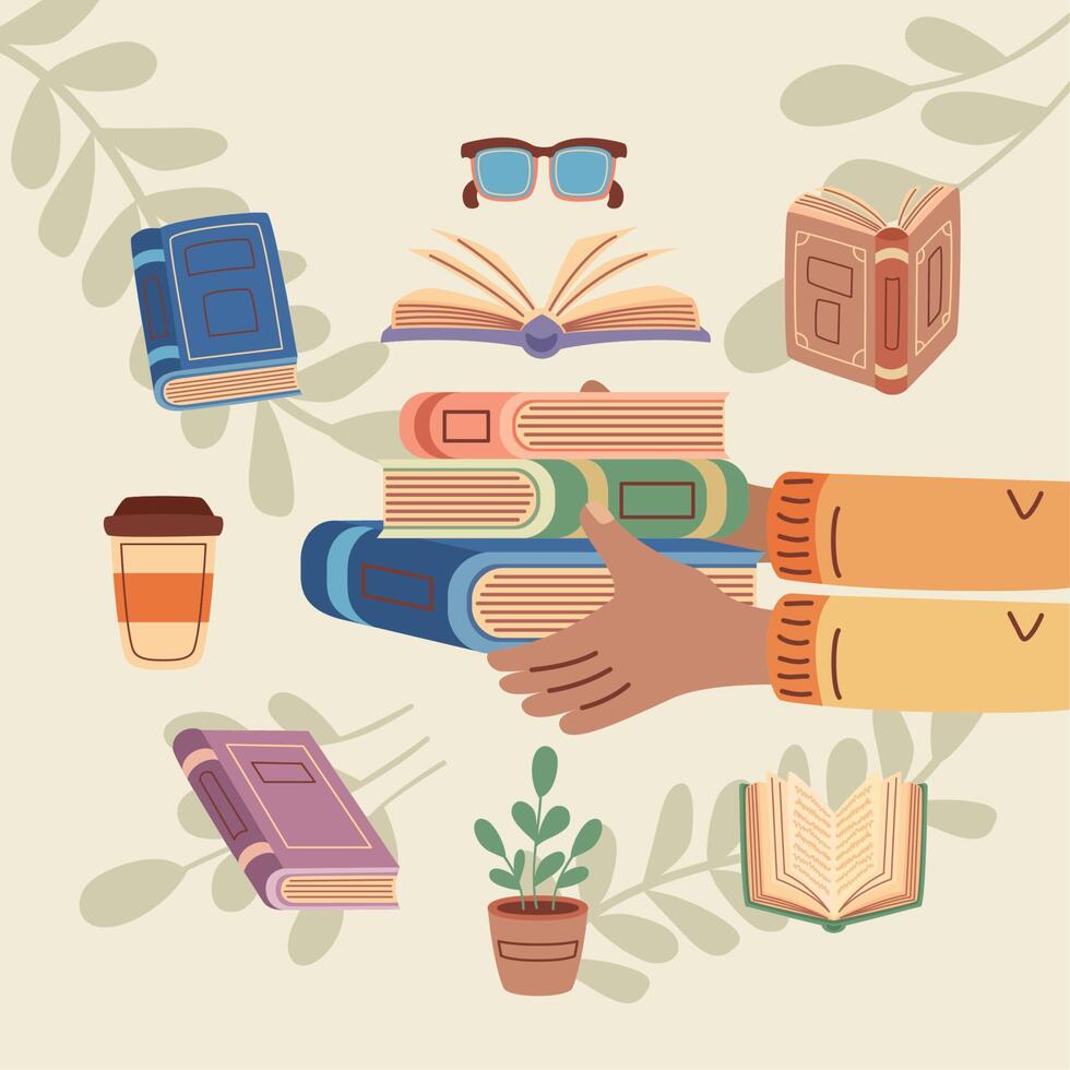 hands lifting books poster vector