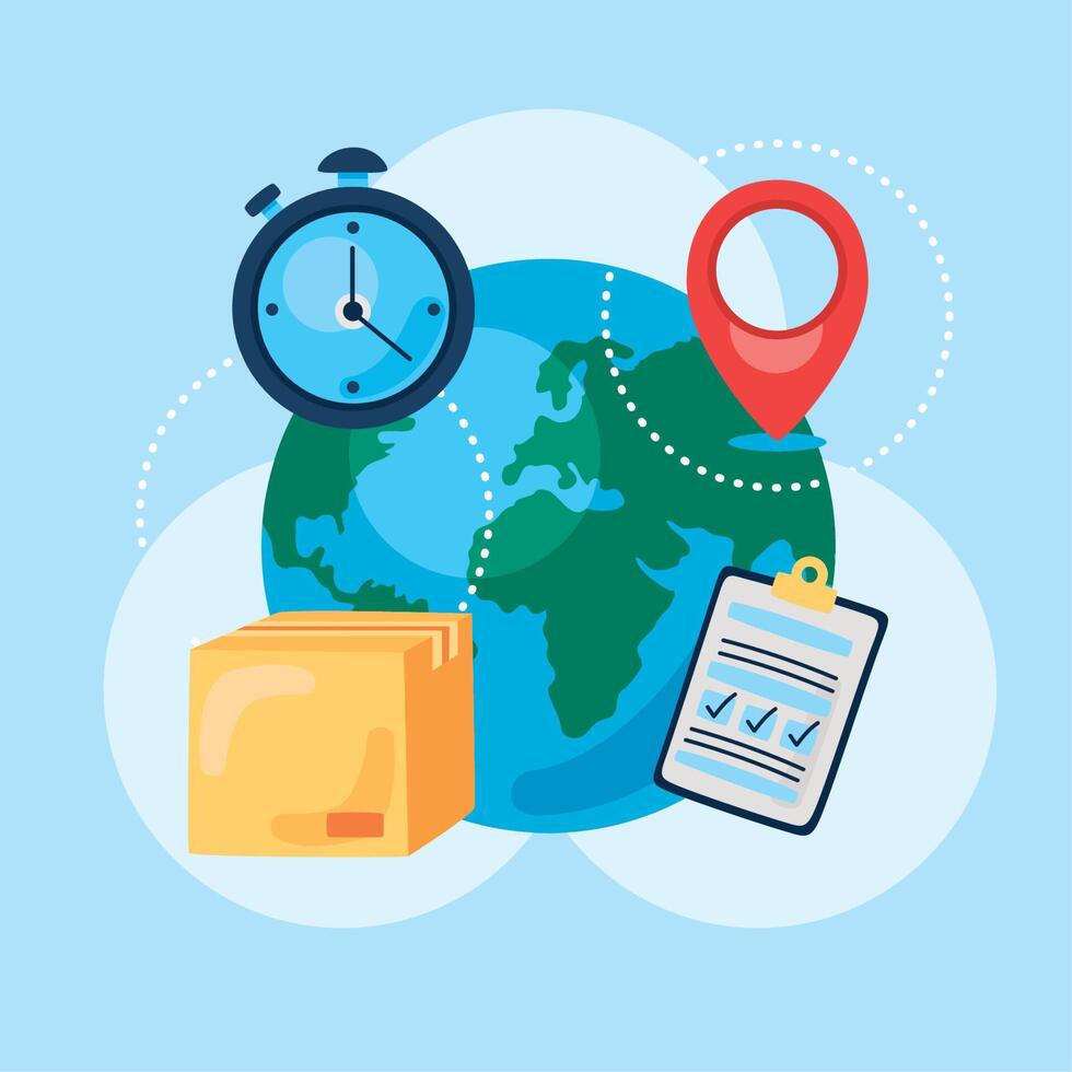 world with delivery icons vector