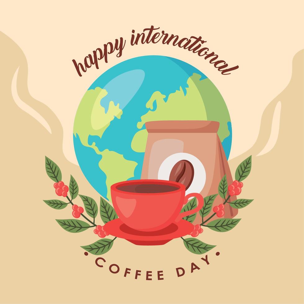 international coffee day lettering vector