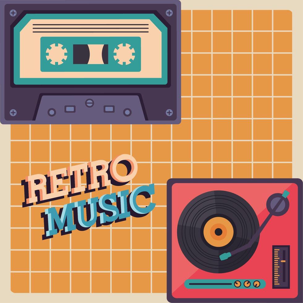 cassete and vinyl player retro vector