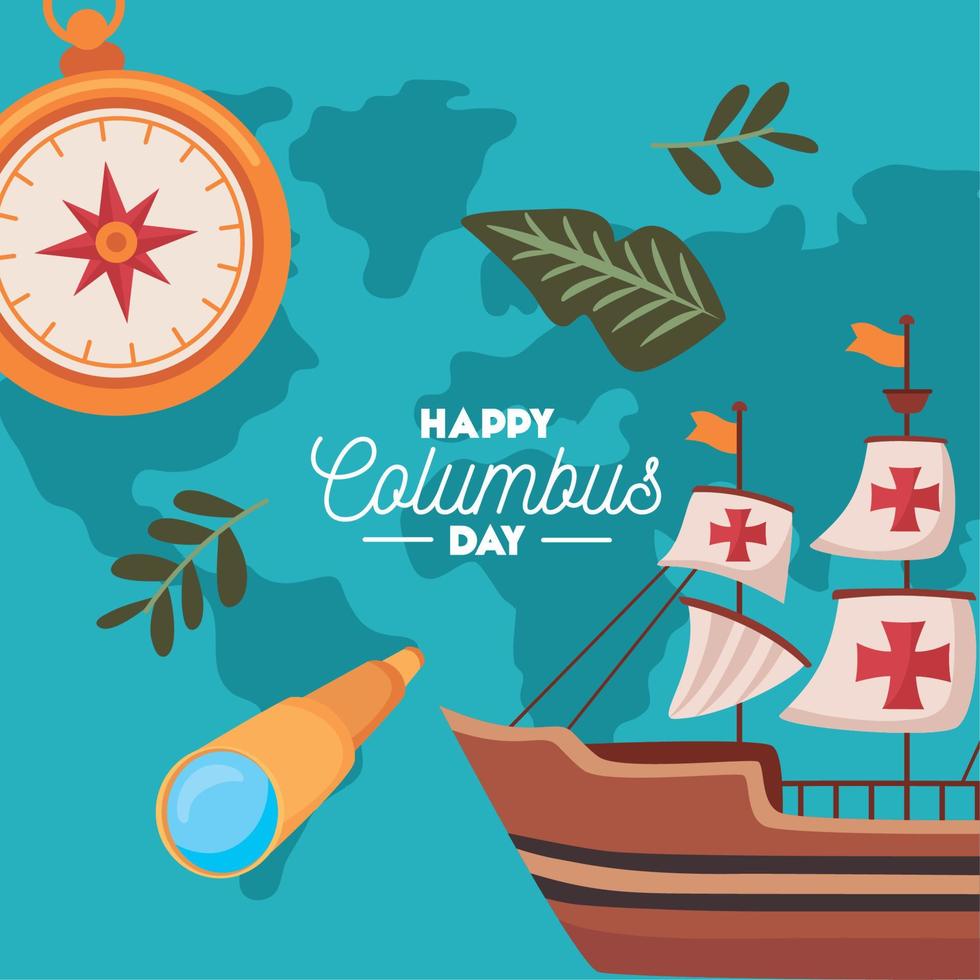 happy columbus day lettering card vector