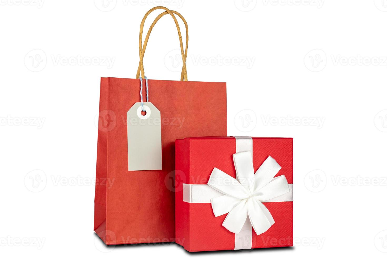 Happy New year 2021 christmas shopping. green Gift box, paper craft bag isolated on white background, Monochrome. photo