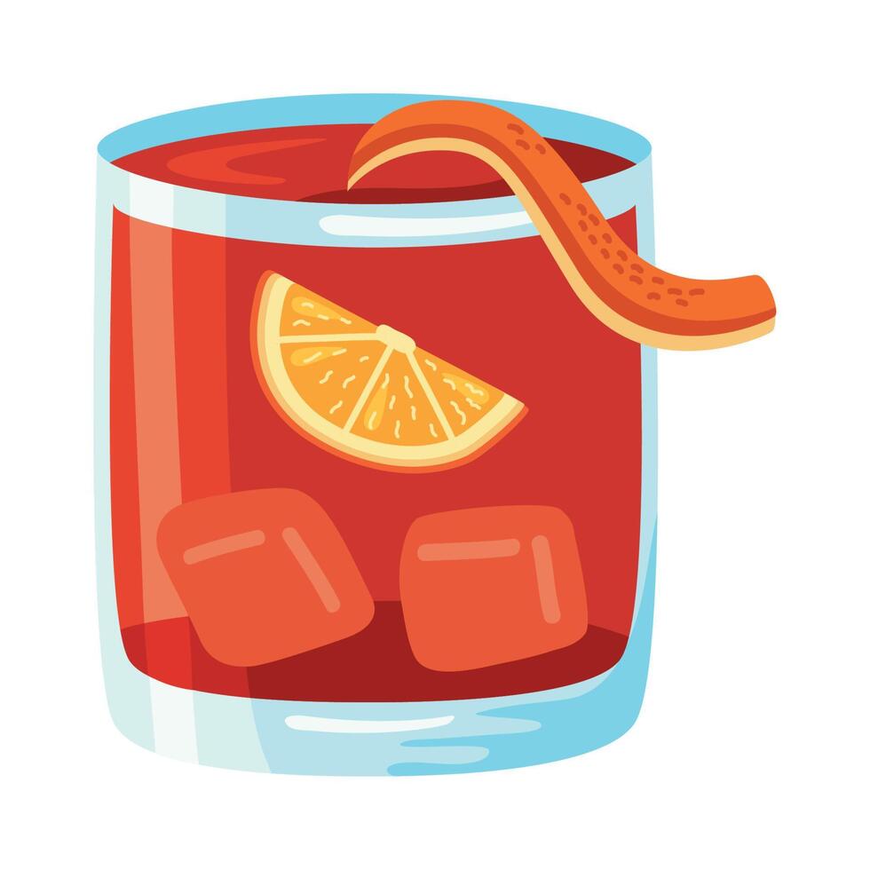 negroni cocktail with ice cubes vector