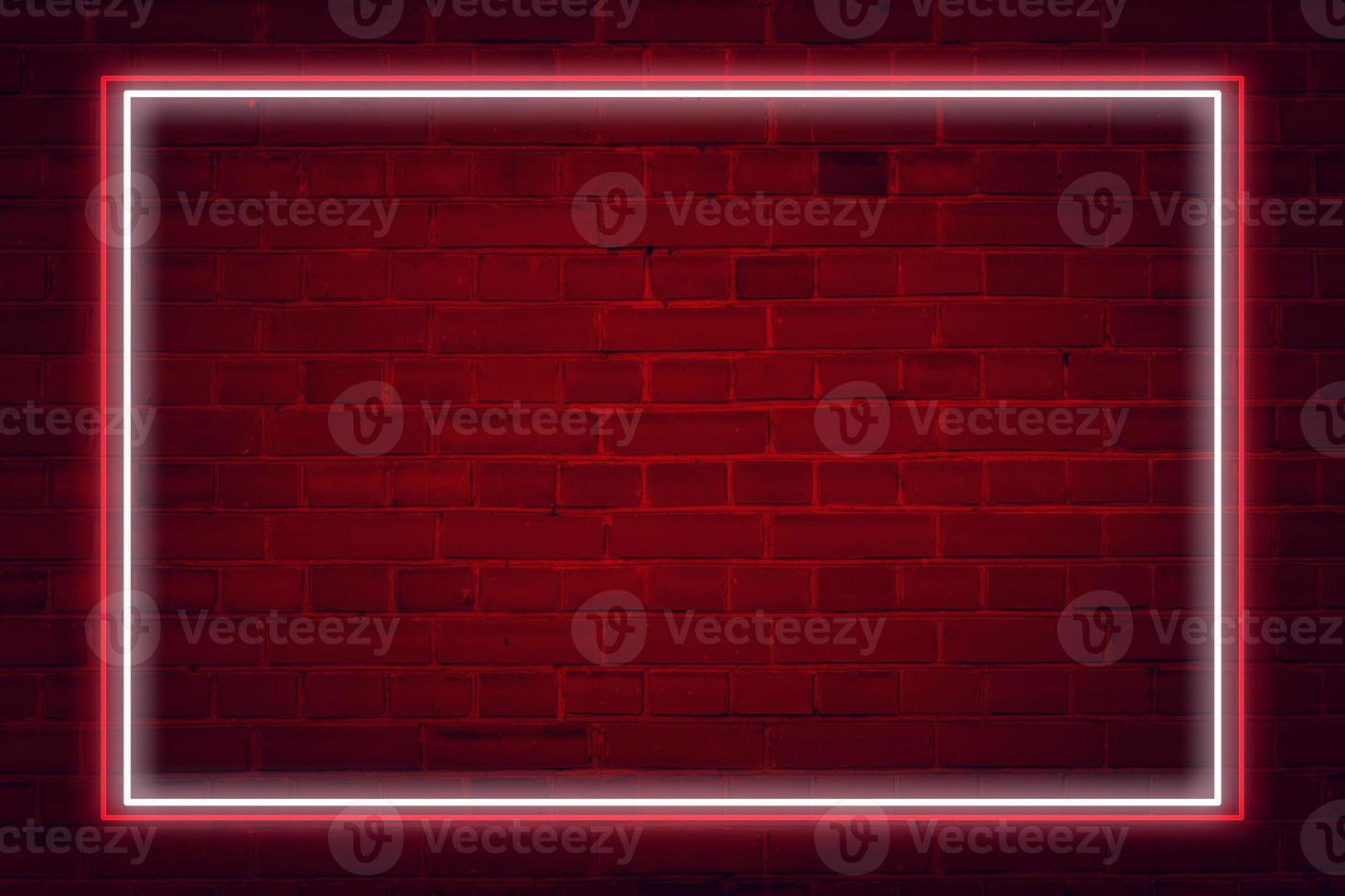 Lighting Effect frame red and white neon on brick wall for background party or your text. photo