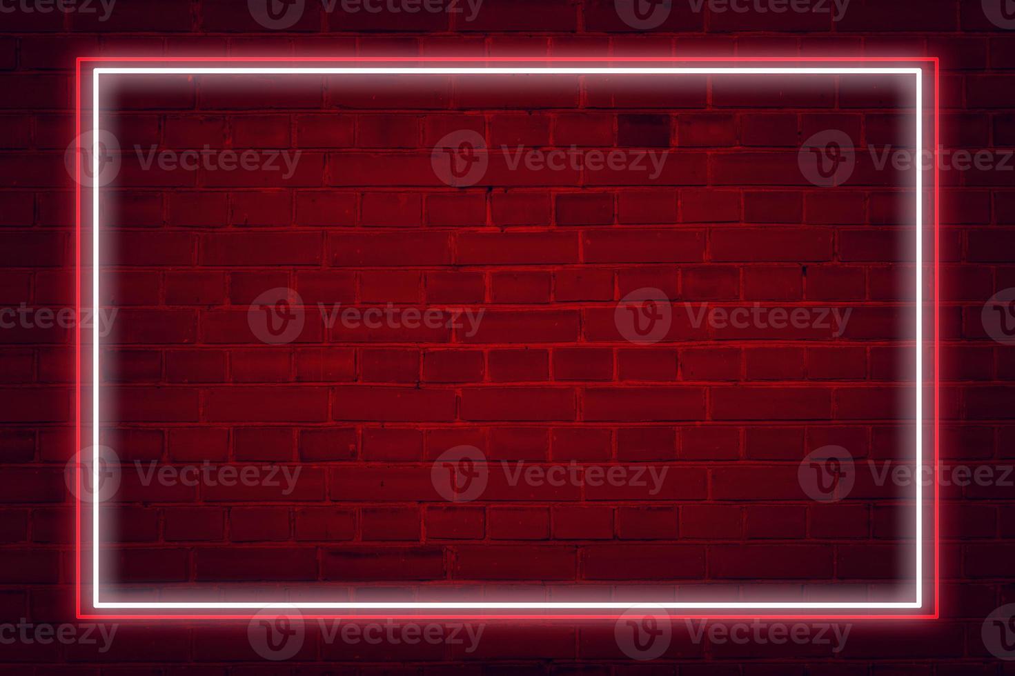 Lighting Effect frame red and white neon on brick wall for background party or your text. photo