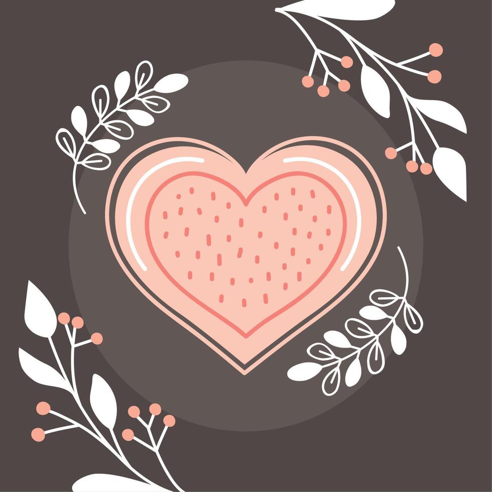 heart with leafs frame vector