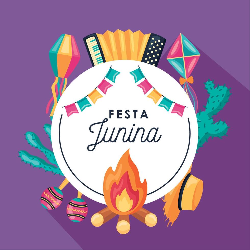 festa junina lettering frame vector