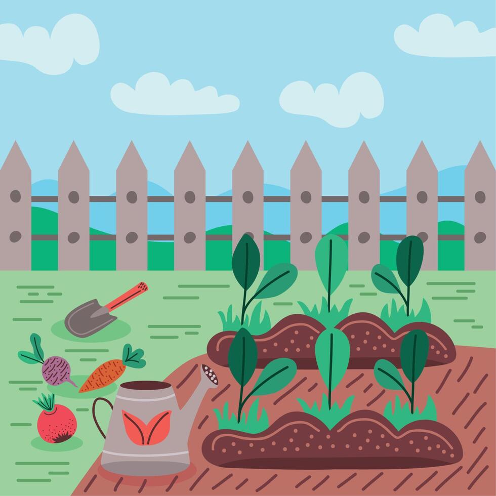 urban gardening with fence vector